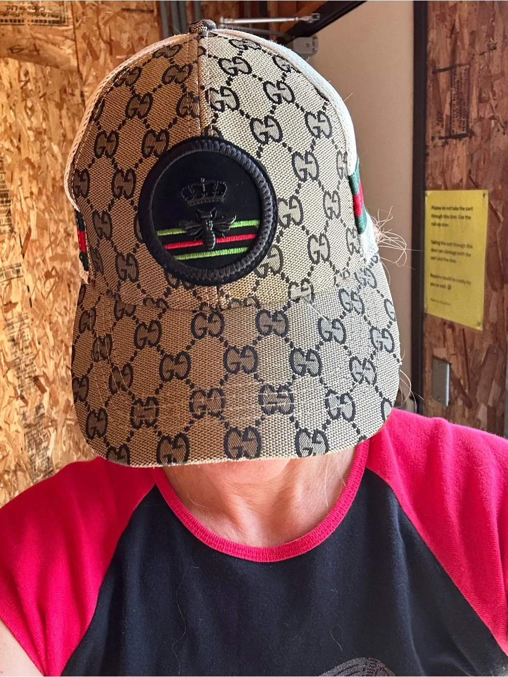 Canvas Baseball Cap with Black Bee Patch and Green-Red Stripe